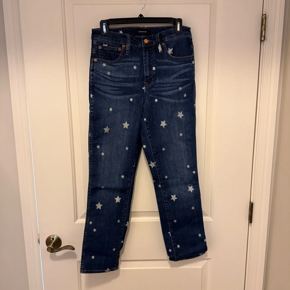 J. Crew High Rise Blue Jeans with Star Design - Picture 2 of 7